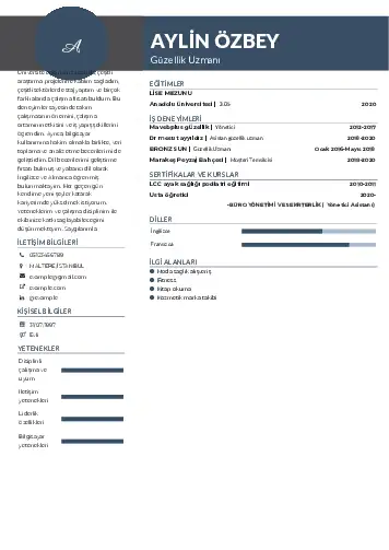 Güzellik Uzmanı Cv Örnekleri  cv indir